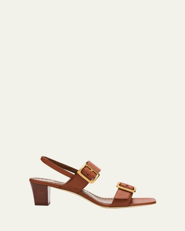 Leather Dual-Buckle Slingback Sandals